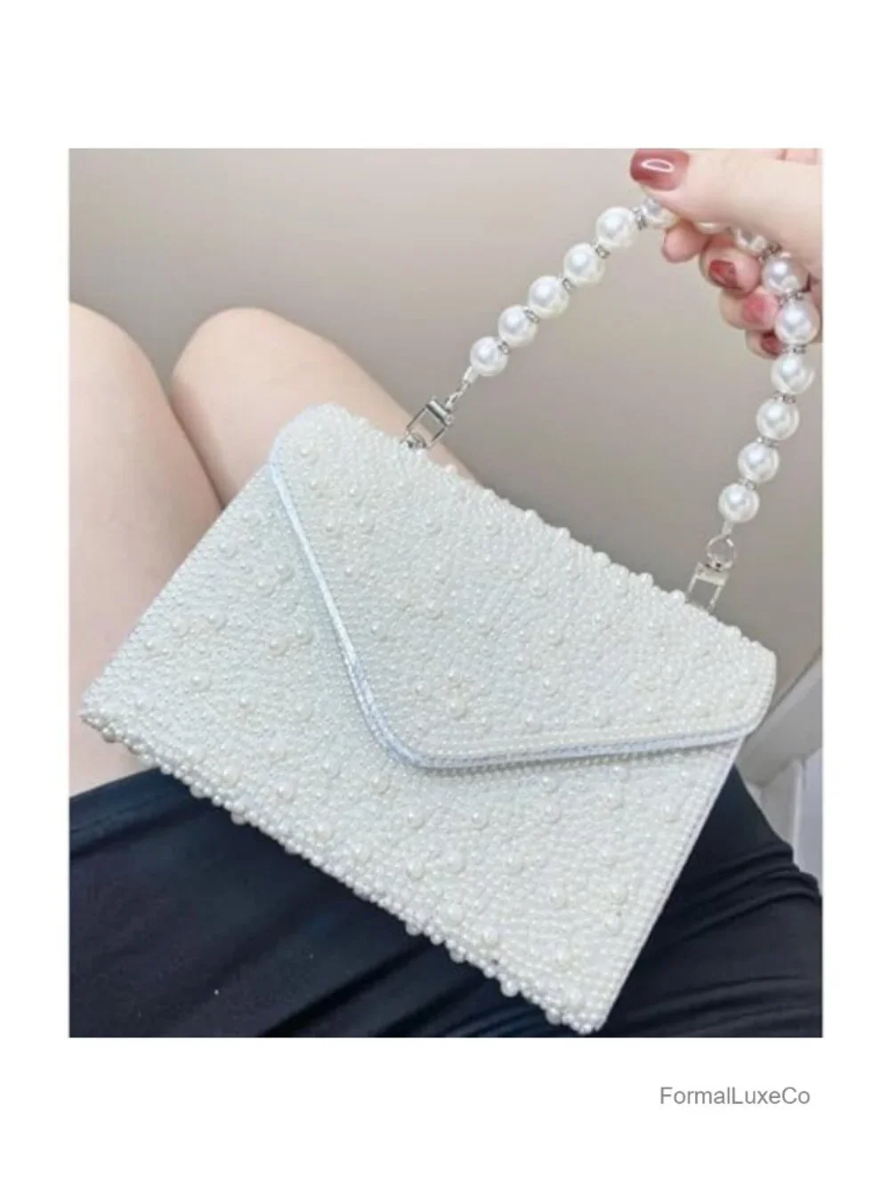 Pearl Embellished Clutch Purse for Women - Evening & Wedding Handbag